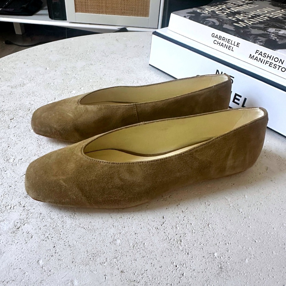 NEW Reformation Prudence Ballet Flats Olive Green Suede Square Toe Slip On 9 - Picture 5 of 7